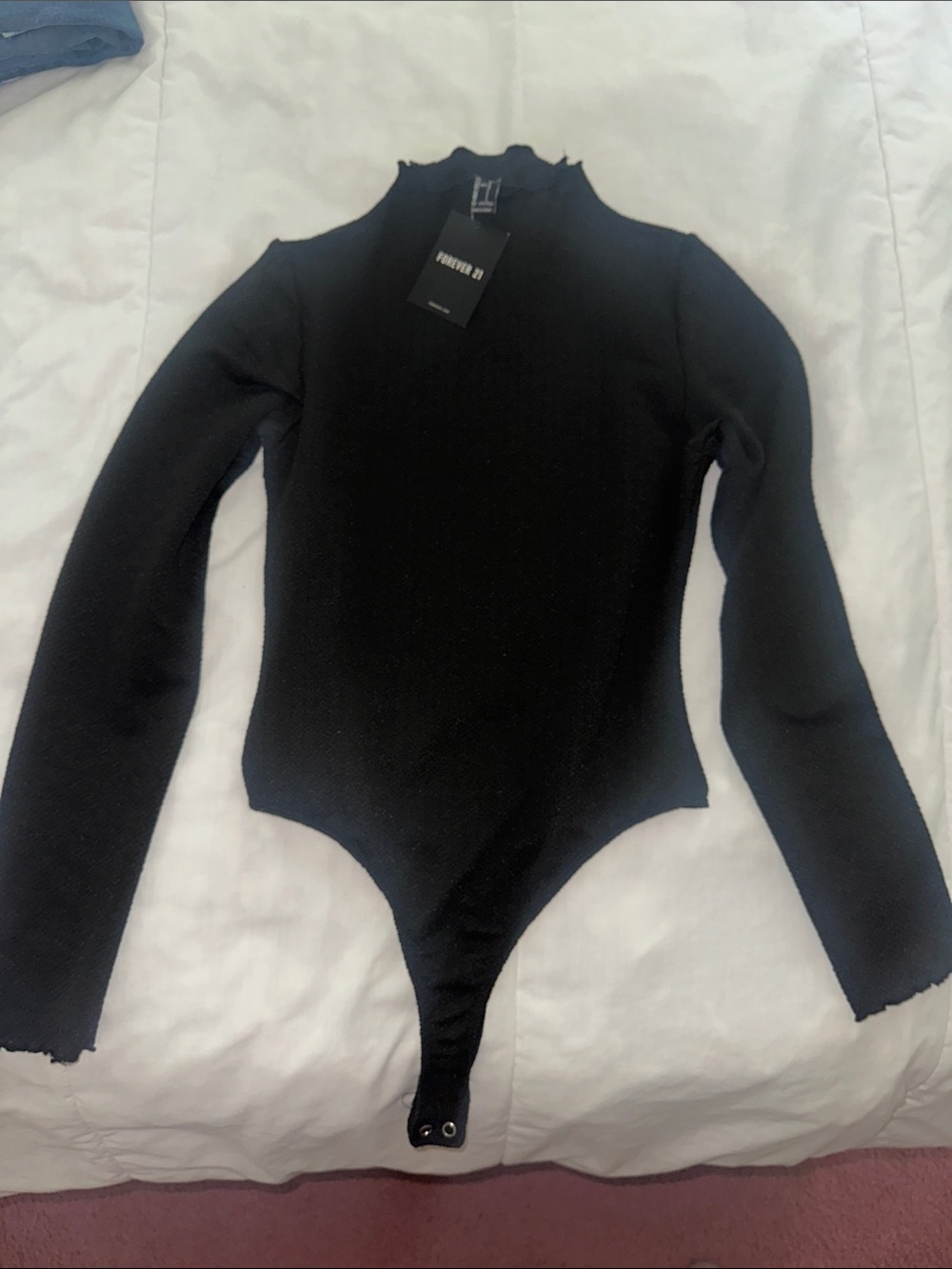 Forever 21 Black Ribbed Mock Neck Long Sleeve Bodysuit